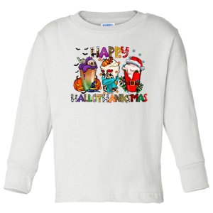 Happy Hallothanksmas Merry Christmas Thanksgiving Halloween Toddler Long Sleeve Shirt