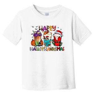 Happy Hallothanksmas Merry Christmas Thanksgiving Halloween Toddler T-Shirt