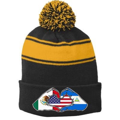 Heart Hands Mexico Nicaragua And The USA. Stripe Pom Pom Beanie