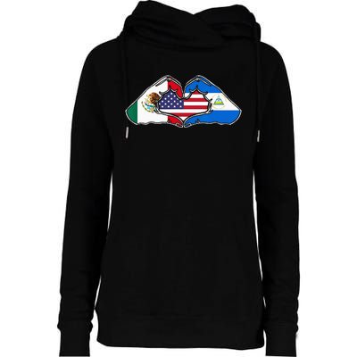 Heart Hands Mexico Nicaragua And The USA. Womens Funnel Neck Pullover Hood