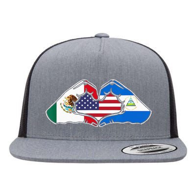 Heart Hands Mexico Nicaragua And The USA. Flat Bill Trucker Hat