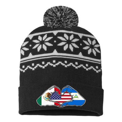 Heart Hands Mexico Nicaragua And The USA. USA-Made Snowflake Beanie