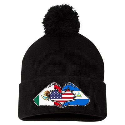 Heart Hands Mexico Nicaragua And The USA. Pom Pom 12in Knit Beanie