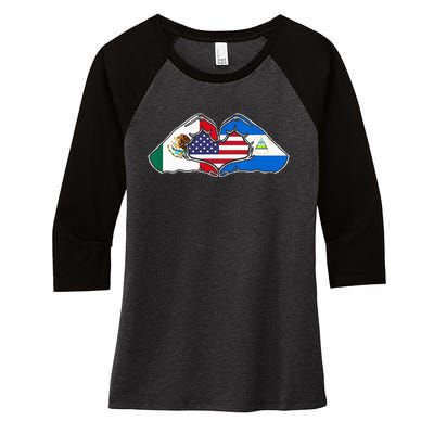 Heart Hands Mexico Nicaragua And The USA. Women's Tri-Blend 3/4-Sleeve Raglan Shirt