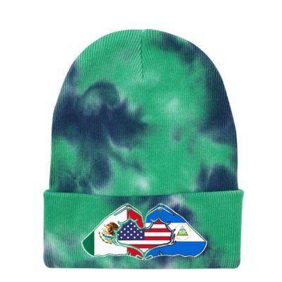 Heart Hands Mexico Nicaragua And The USA. Tie Dye 12in Knit Beanie