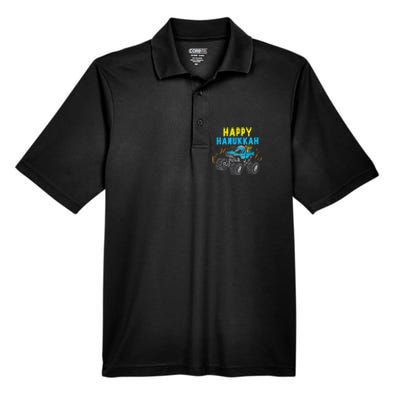  Happy Hanukkah Monster Truck Jew Funny Men's Origin Performance Piqué Polo