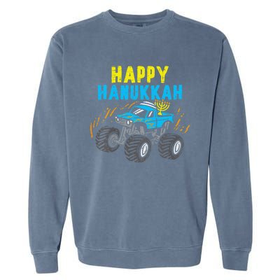  Happy Hanukkah Monster Truck Jew Funny Garment-Dyed Sweatshirt