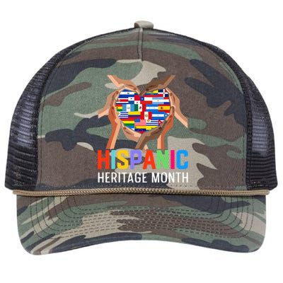 Hispanic Heritage Month All Countries Heart Hands Retro Rope Trucker Hat Cap