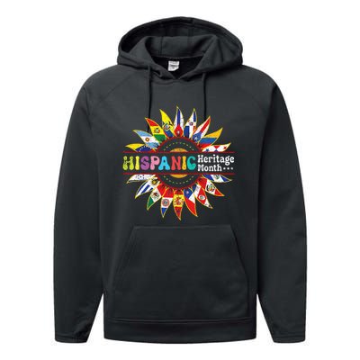 Hispanic Heritage Month Latino Countries Flags Sunflower Performance Fleece Hoodie