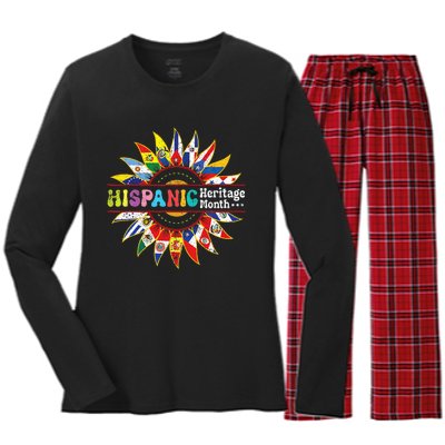 Hispanic Heritage Month Latino Countries Flags Sunflower Women's Long Sleeve Flannel Pajama Set 