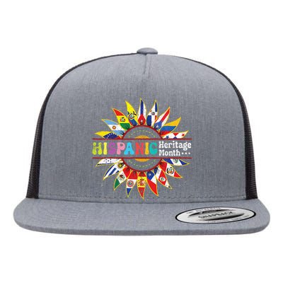 Hispanic Heritage Month Latino Countries Flags Sunflower Flat Bill Trucker Hat