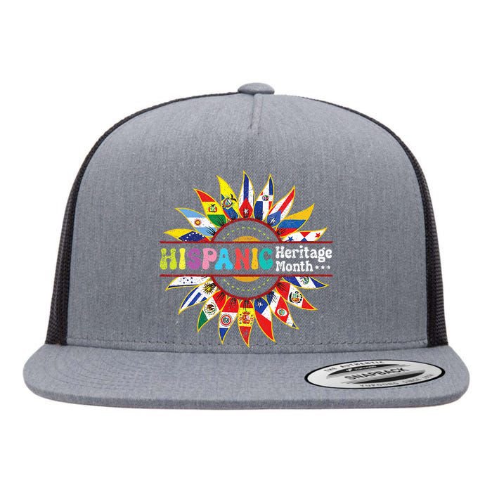 Hispanic Heritage Month Latino Countries Flags Sunflower Flat Bill Trucker Hat