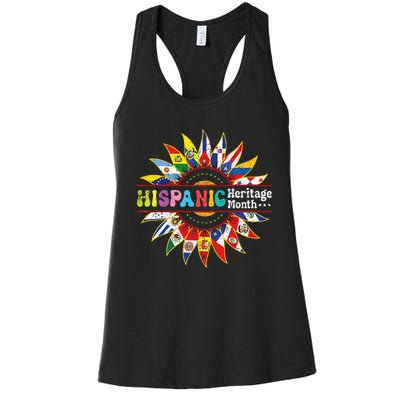 Hispanic Heritage Month Latino Countries Flags Sunflower Women's Racerback Tank