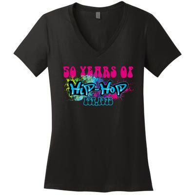 Hip Hop Music 50th Anniversary Rap Music Women's V-Neck T-Shirt