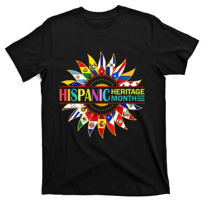 Hispanic Heritage Month Latino Countries Flags Sunflower T-Shirt