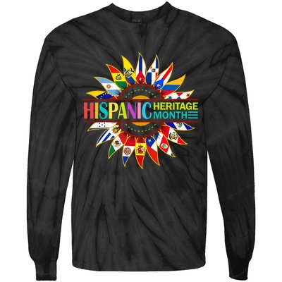 Hispanic Heritage Month Latino Countries Flags Sunflower Tie-Dye Long Sleeve Shirt