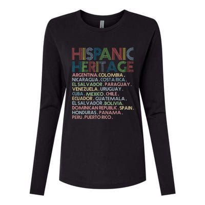 Hispanic Heritage Month 2023 Latino All Countries Names Womens Cotton Relaxed Long Sleeve T-Shirt