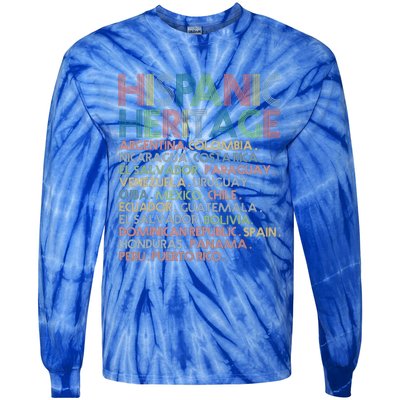 Hispanic Heritage Month 2023 Latino All Countries Names Tie-Dye Long Sleeve Shirt