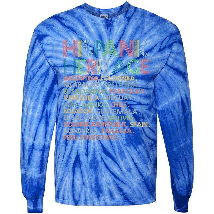 Hispanic Heritage Month 2023 Latino All Countries Names Tie-Dye Long Sleeve Shirt