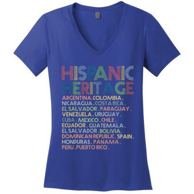 Hispanic Heritage Month 2023 Latino All Countries Names Women's V-Neck T-Shirt