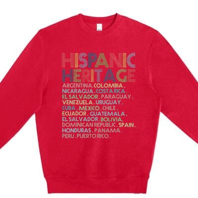 Hispanic Heritage Month 2023 Latino All Countries Names Premium Crewneck Sweatshirt