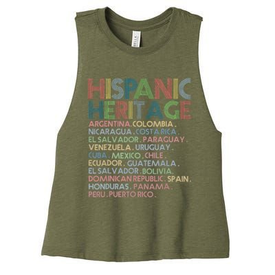 Hispanic Heritage Month 2023 Latino All Countries Names Women's Racerback Cropped Tank