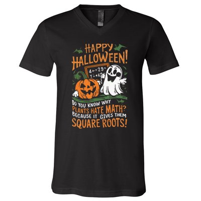 Happy Halloween Math Teacher Scientist Funny Design V-Neck T-Shirt