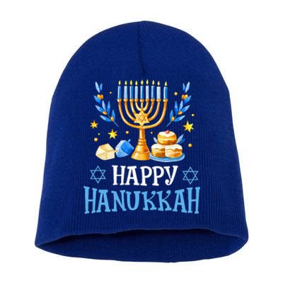 Happy Hanukkah Menorah Chanukah Jewish  Short Acrylic Beanie