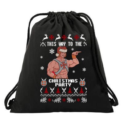 HD He Man This Way To The Christmas Party Ugly Drawstring Bag