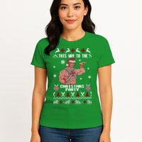 HD He Man This Way To The Christmas Party Ugly Womens T-Shirt