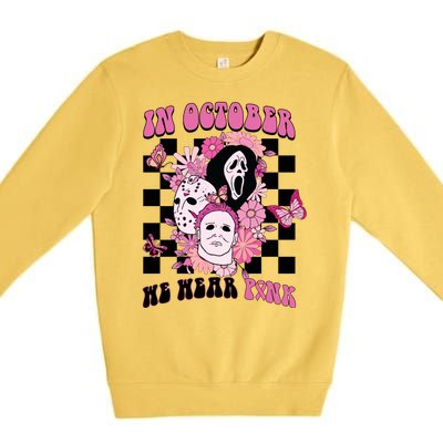 Halloween Horror Movie Characters Breast Cancer Premium Crewneck Sweatshirt