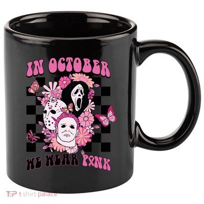Halloween Horror Movie Characters Breast Cancer 11oz C Handle Ceramic Mug