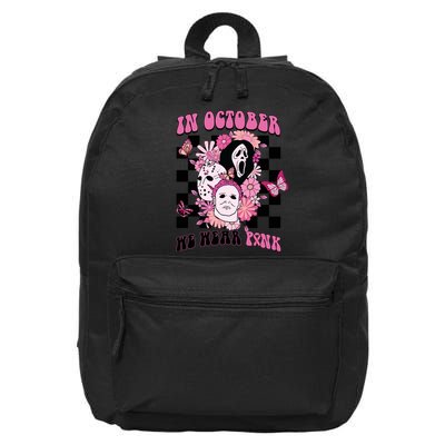 Halloween Horror Movie Characters Breast Cancer 16 in Basic Backpack