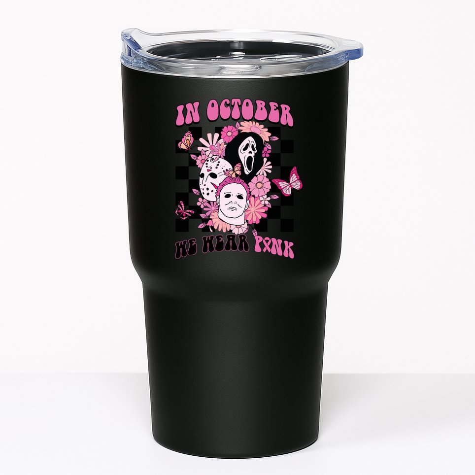 Halloween Horror Movie Characters Breast Cancer Tumbler