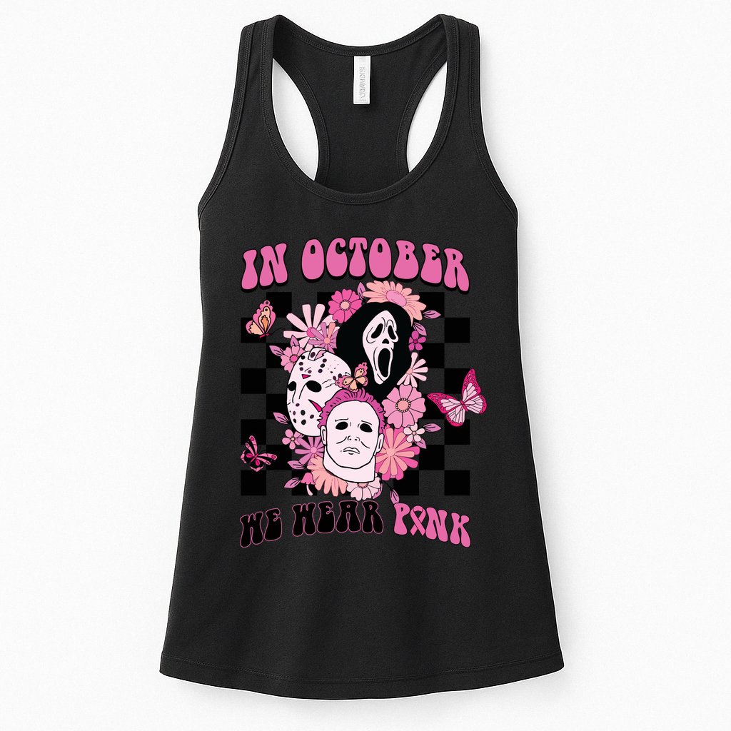 Halloween Horror Movie Characters Breast Cancer Womens Tank Top