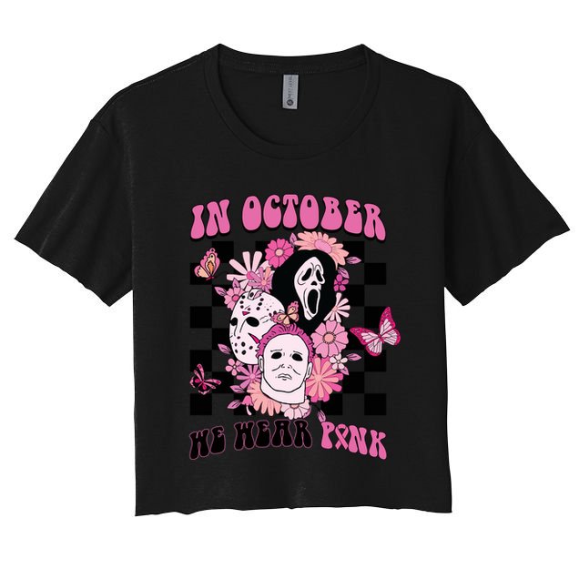 Halloween Horror Movie Characters Breast Cancer Crop Top
