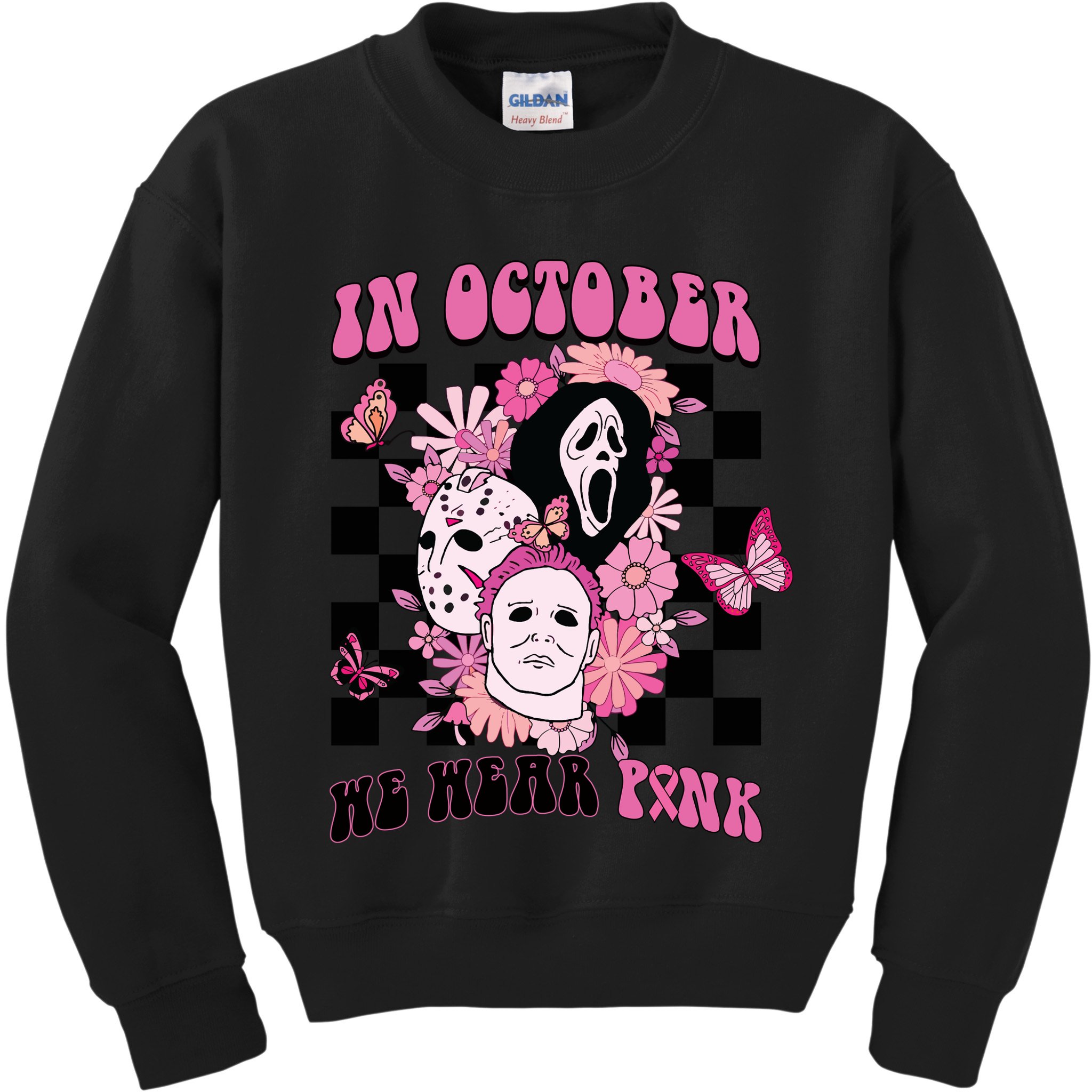 Halloween Horror Movie Characters Breast Cancer Kids Sweatshirt