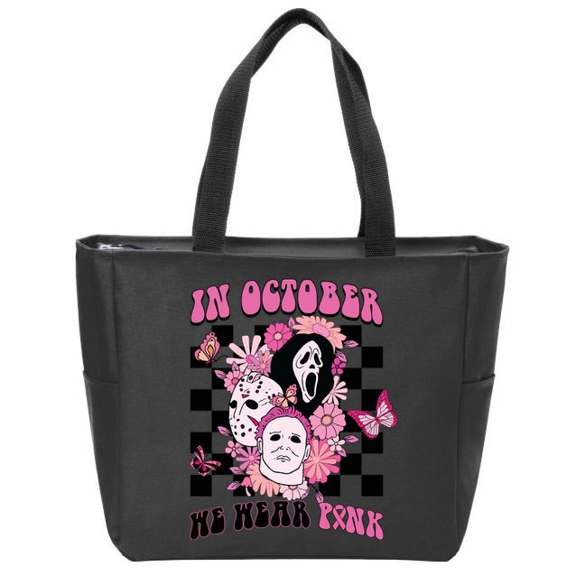 Halloween Horror Movie Characters Breast Cancer Zip Tote Bag