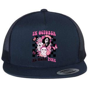 Halloween Horror Movie Characters Breast Cancer Flat Bill Trucker Hat