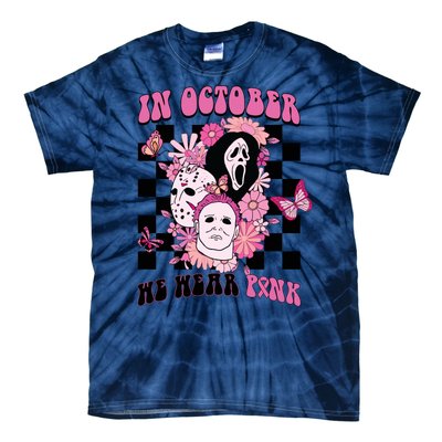 Halloween Horror Movie Characters Breast Cancer Tie-Dye T-Shirt