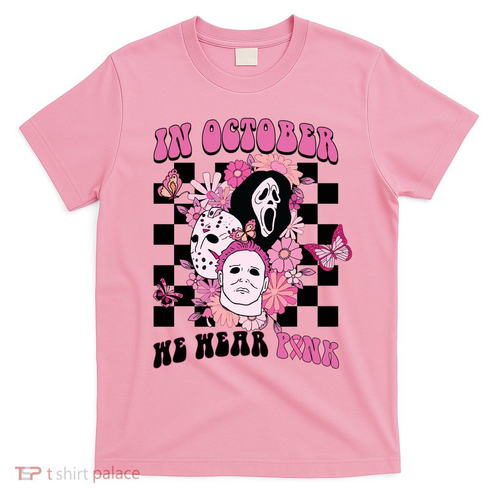 Halloween Horror Movie Characters Breast Cancer T-Shirt