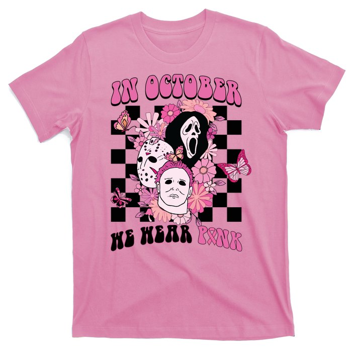 Halloween Horror Movie Characters Breast Cancer T-Shirt