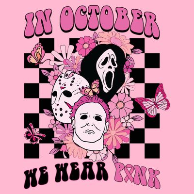 Halloween Horror Movie Characters Breast Cancer T-Shirt