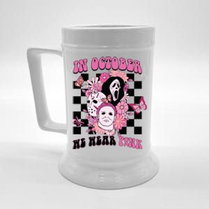 Halloween Horror Movie Characters Breast Cancer Beer Stein