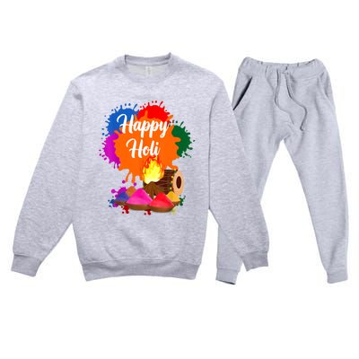 Happy Holi Men Women Family Cool Holi Festival Outfit Premium Crewneck Sweatsuit Set