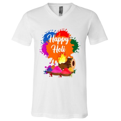 Happy Holi Men Women Family Cool Holi Festival Outfit V-Neck T-Shirt