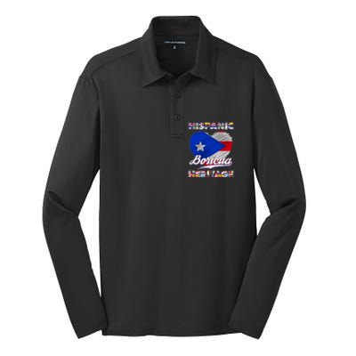 Hispanic Heritage Month Boricua Puerto Rico Flag Silk Touch Performance Long Sleeve Polo