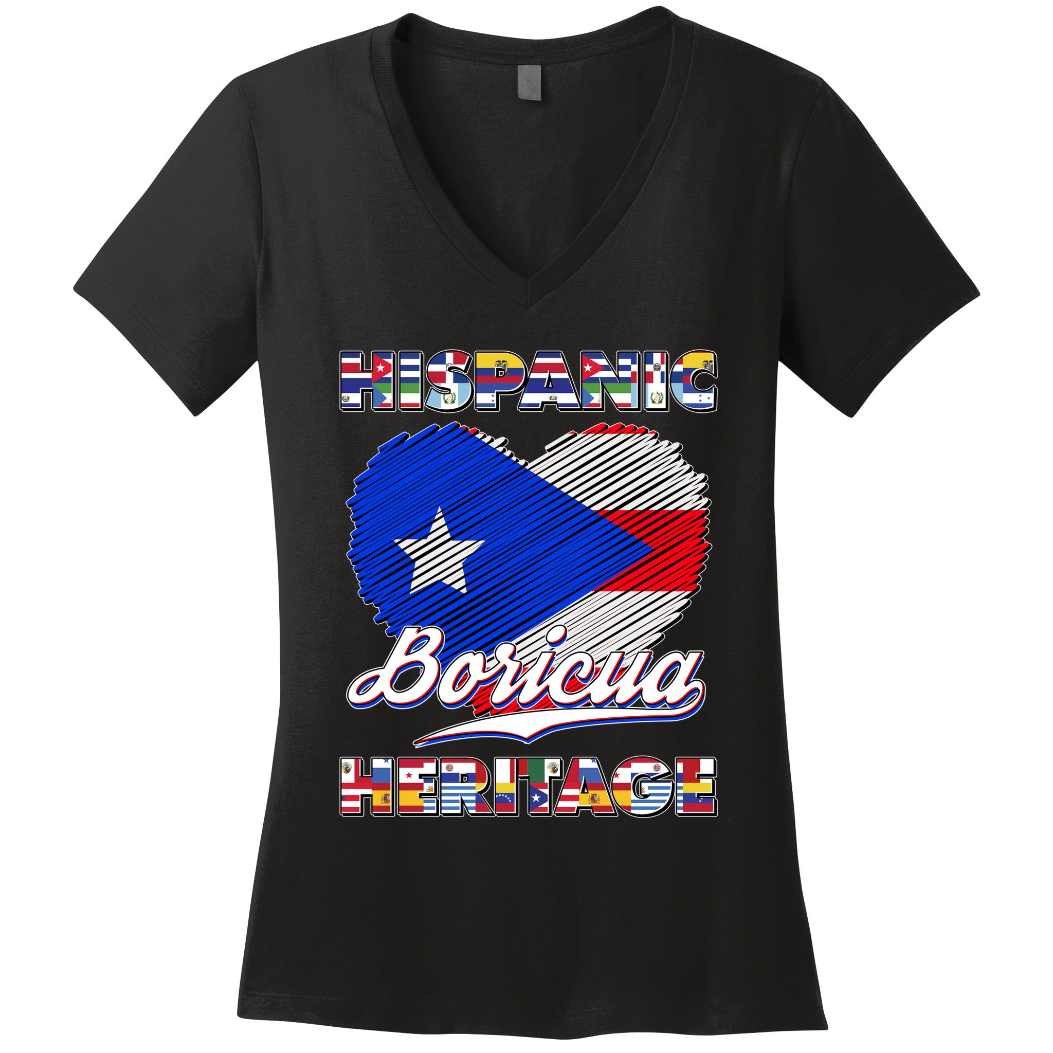 Hispanic Heritage Month Boricua Puerto Rico Flag Women's V-Neck T-Shirt