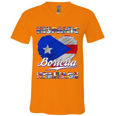Hispanic Heritage Month Boricua Puerto Rico Flag V-Neck T-Shirt