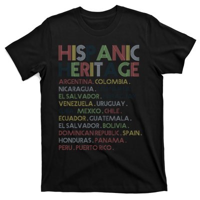 Hispanic Heritage Month Latino Countries Names Retro Vintage T-Shirt